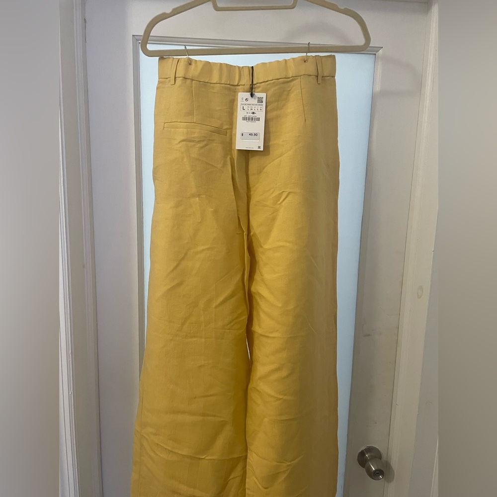 ZARA yellow linen wide leg pants, new with tags